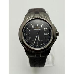 TIMEX EXPEDITION Indiglo WR100m Mens Watch Gunmetal Black Date Leather Band
